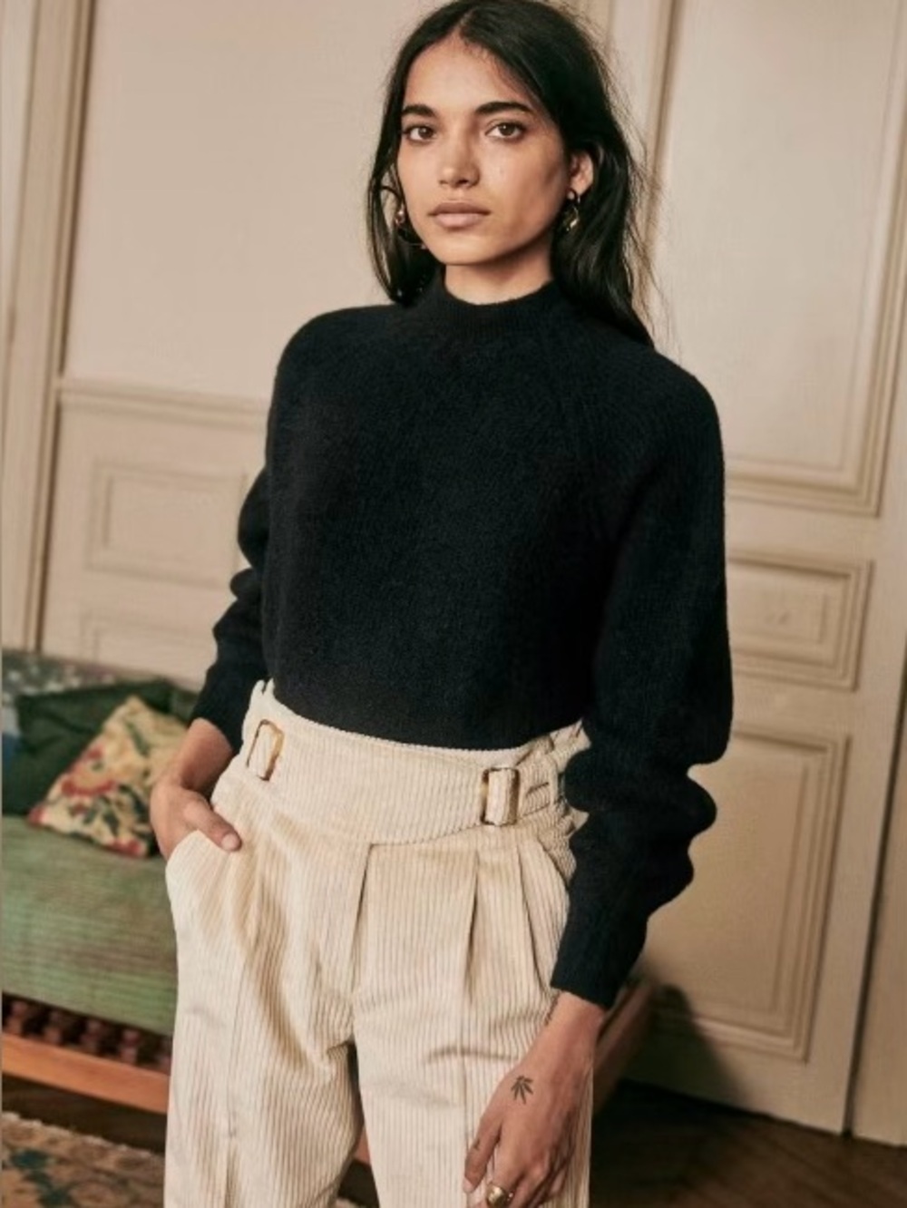 Sézane Francky Corduroy Mastic Trousers Pants (Size36 US4)